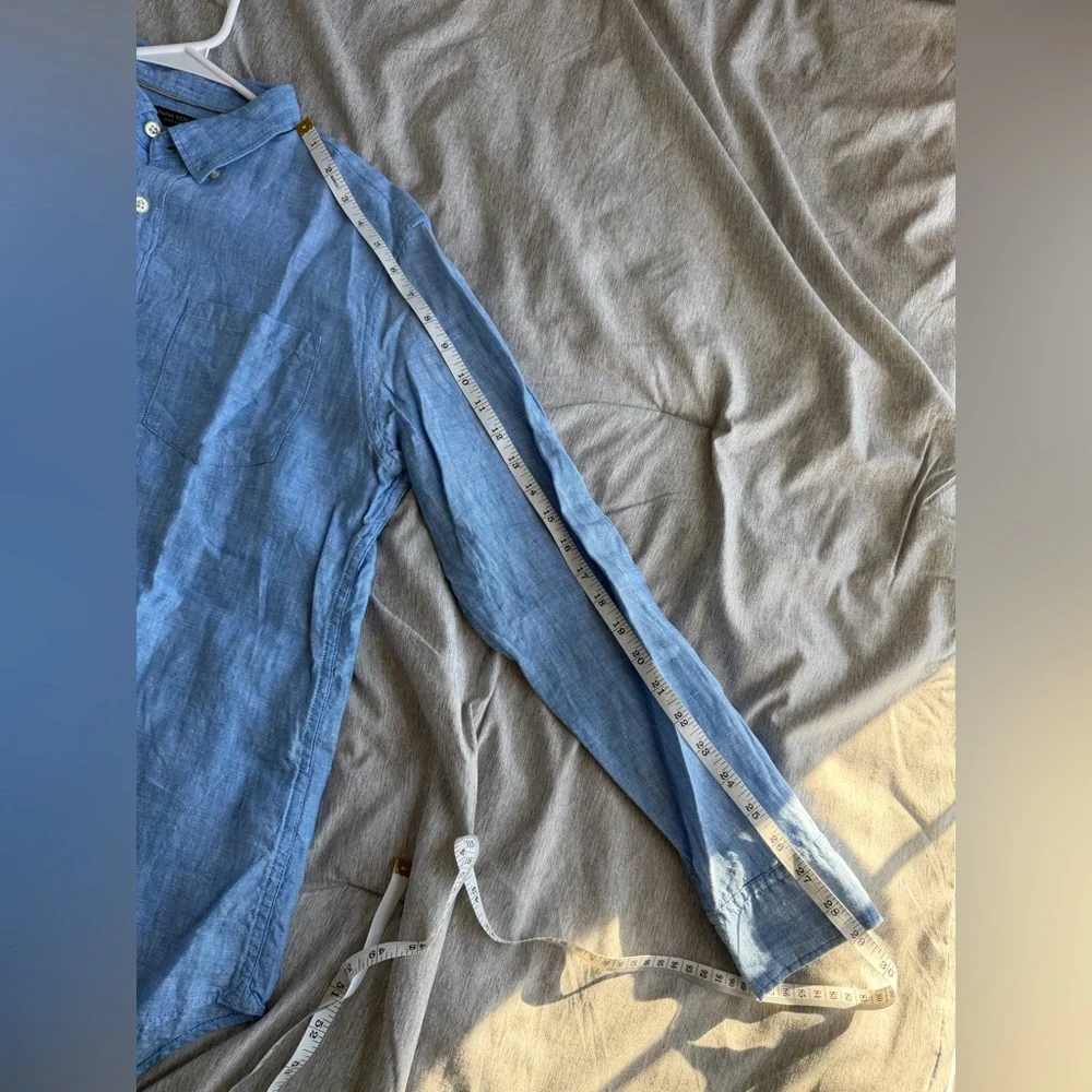 Banana Republic Mens 100% Linen Top Small Blue Button Up Camden Beach Nautical